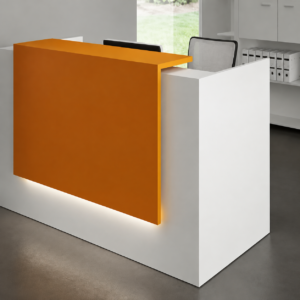Reception - entirement en bois avec retro-éclairage LED et plan de travail de longueur au choix